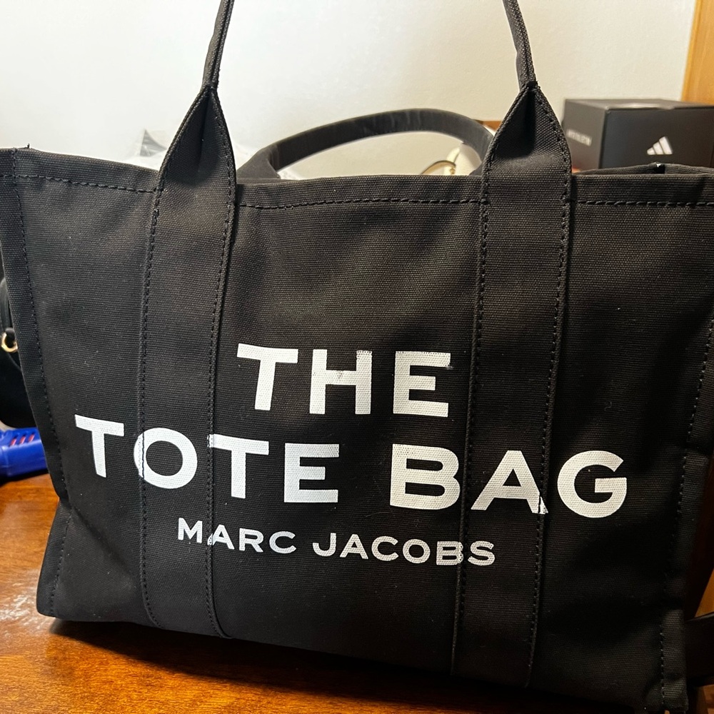 Marc Jacobs Black Canvas Tote Bag with Bold Branding